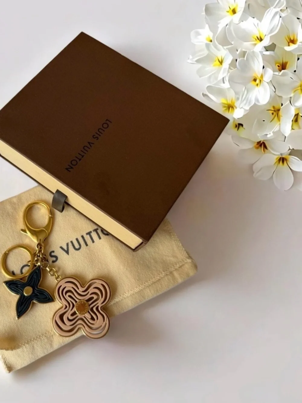 Louis Vuitton Authentic Pink & Teal Fleur Key Charm! Dust bag and Box included!